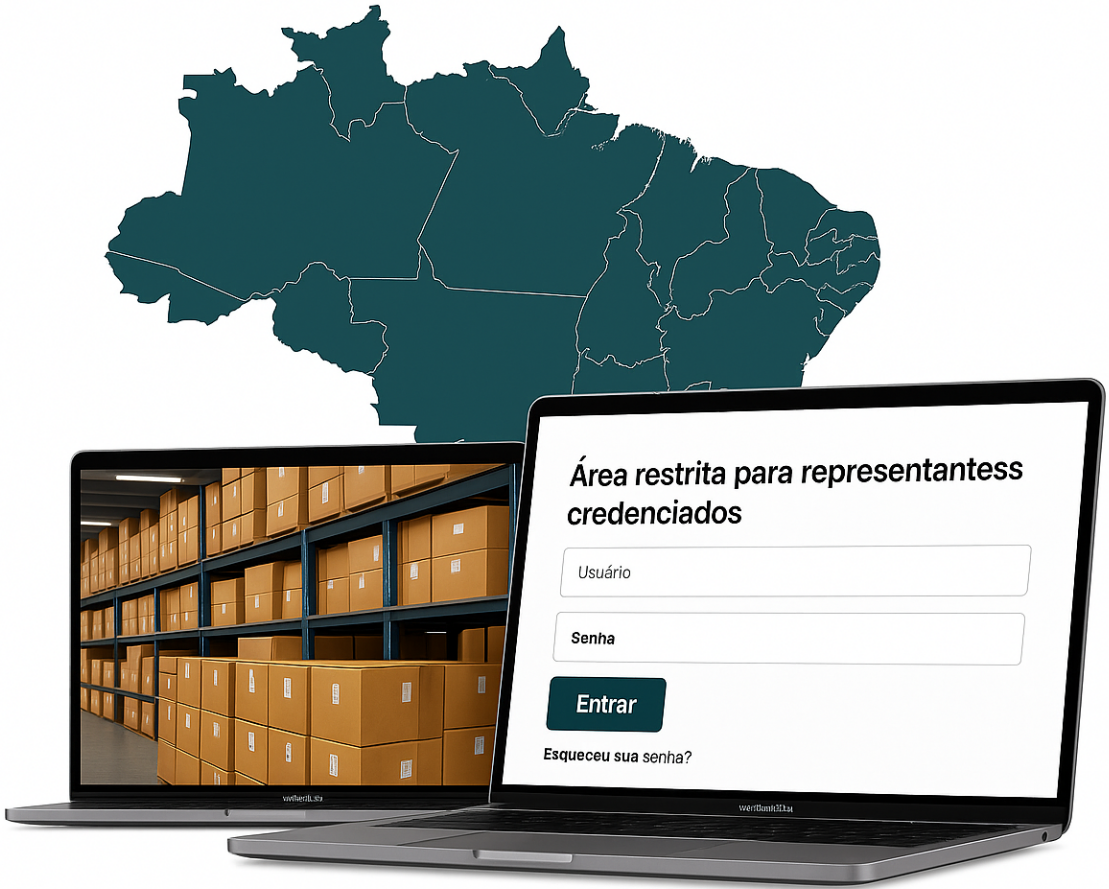 Notebook com mapa do Brasil e área de login